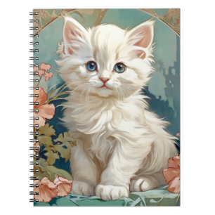 Alphonse Mucha Stijl Witte Kat Notitieboek