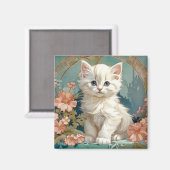 Alphonse Mucha Stijl Witte Kat, Perzische kitten k Magneet (Voorkant / Achterkant)
