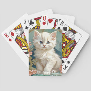 Alphonse Mucha Stijl Witte Kat Pokerkaarten