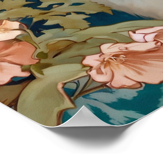 Alphonse Mucha Stijl Witte Kat Poster (Hoek)