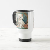 Alphonse Mucha Stijl Witte Kat Reisbeker (Voorkant links)