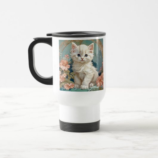 Alphonse Mucha Stijl Witte Kat Reisbeker (Links)