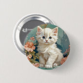 Alphonse Mucha Stijl Witte Kat Ronde Button 5,7 Cm (Voorkant /achterkant)