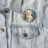 Alphonse Mucha Stijl Witte Kat Ronde Button 5,7 Cm (In situ)