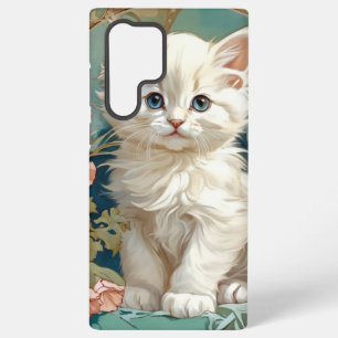 Alphonse Mucha Stijl Witte Kat Samsung Galaxy Hoesje