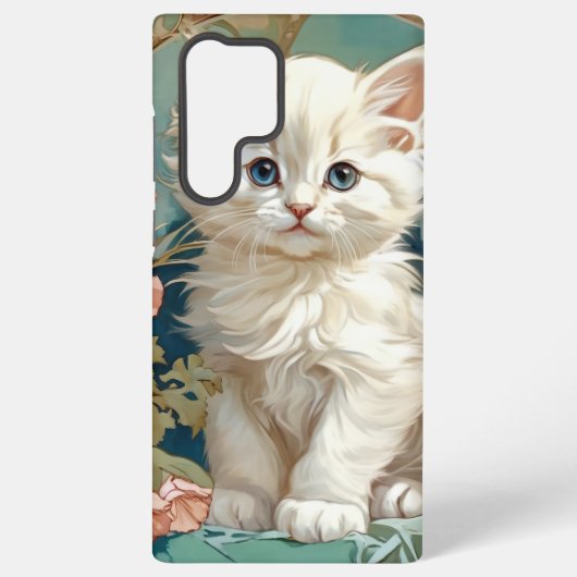 Alphonse Mucha Stijl Witte Kat Samsung Galaxy Hoesje (Achterkant)