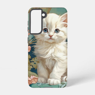 Alphonse Mucha Stijl Witte Kat Samsung Galaxy Hoesje