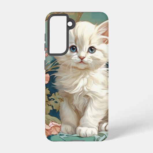 Alphonse Mucha Stijl Witte Kat Samsung Galaxy Hoesje (Achterkant)