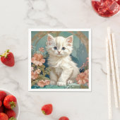 Alphonse Mucha Stijl Witte Kat Servet (Insitu)