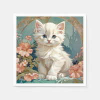 Alphonse Mucha Stijl Witte Kat