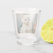 Alphonse Mucha Stijl Witte Kat Shot Glas (Achterkant)