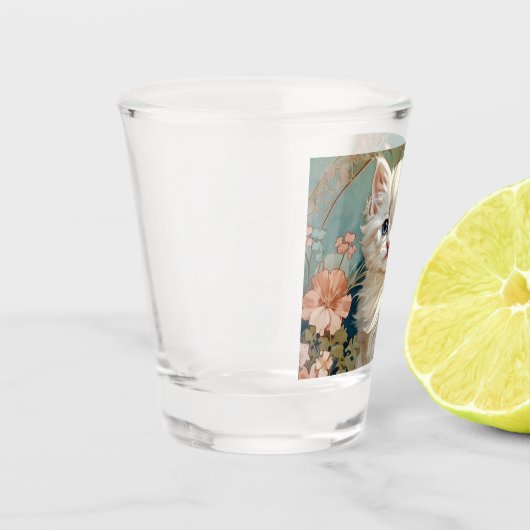 Alphonse Mucha Stijl Witte Kat Shot Glas (Links)