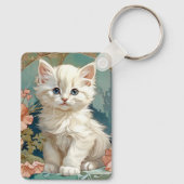 Alphonse Mucha Stijl Witte Kat Sleutelhanger (Achterkant)