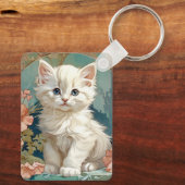 Alphonse Mucha Stijl Witte Kat Sleutelhanger (Achterkant)