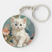 Alphonse Mucha Stijl Witte Kat Sleutelhanger (Achterkant)
