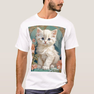 Alphonse Mucha Stijl Witte Kat T-shirt