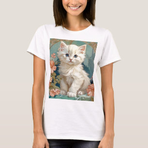 Alphonse Mucha Stijl Witte Kat T-shirt