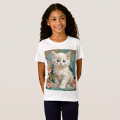 Alphonse Mucha Stijl Witte Kat T-shirt (Voorkant volledig)