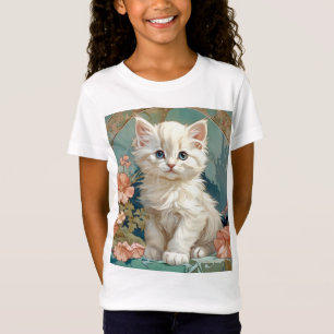 Alphonse Mucha Stijl Witte Kat T-shirt