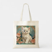 Alphonse Mucha Stijl Witte Kat Tote Bag (Achterkant)