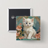 Alphonse Mucha Stijl Witte Kat Vierkante Button 5,1 Cm (Voorkant /achterkant)