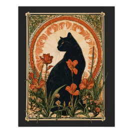 Alphonse Mucha stijl zwarte kat Art Nouveau Perfect Poster