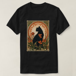 Alphonse Mucha stijl zwarte kat Art Nouveau T-shirt