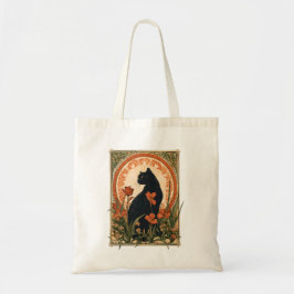 Alphonse Mucha stijl zwarte kat Art Nouveau Tote Bag