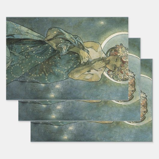 Alphonse Mucha Stunning Art Nouveau Vrouw #18 Inpakpapier Vel (Set)