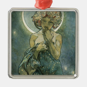 Alphonse Mucha Stunning Art Nouveau Vrouw #18 Metalen Ornament