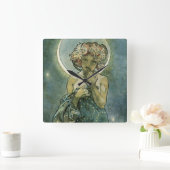 Alphonse Mucha Stunning Art Nouveau Vrouw #18 Vierkante Klok (Huis)