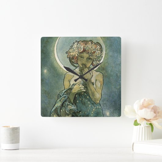 Alphonse Mucha Stunning Art Nouveau Vrouw #18 Vierkante Klok (Huis)