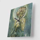 Alphonse Mucha Stunning Art Nouveau Vrouw #18 Vierkante Klok (Hoek)