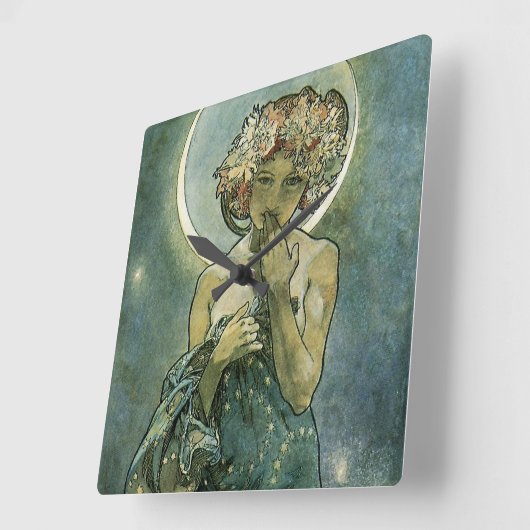 Alphonse Mucha Stunning Art Nouveau Vrouw #18 Vierkante Klok (Hoek)
