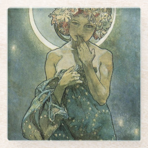 Alphonse Mucha Stunning Art Nouveau Woman #18 Glazen Onderzetter