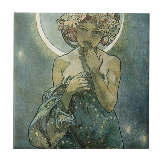 Alphonse Mucha Stunning Art Nouveau Woman #18 Tegeltje (Voorkant)