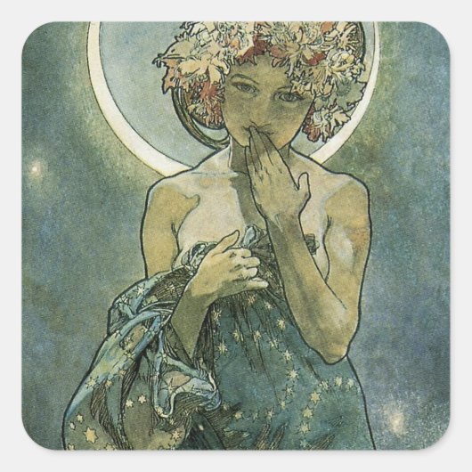 Alphonse Mucha Stunning Art Nouveau Woman #18 Vierkante Sticker (Voorkant)