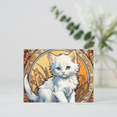 Alphonse Mucha Style Cat Feestdagenkaart (Staand voorkant)