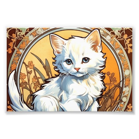 Alphonse Mucha Style Cat Foto Afdruk (Voorkant)