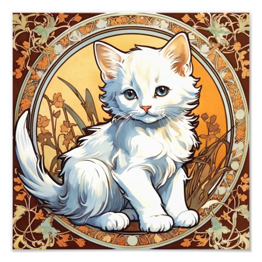 Alphonse Mucha Style Cat Foto Afdruk (Voorkant)