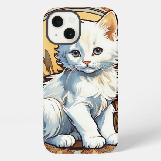 Alphonse Mucha Style Cat iPhone Hoesje (Achterkant)