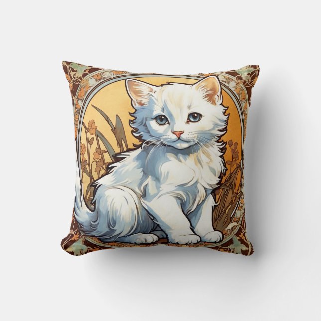 Alphonse Mucha Style Cat Kussen (Voorkant)
