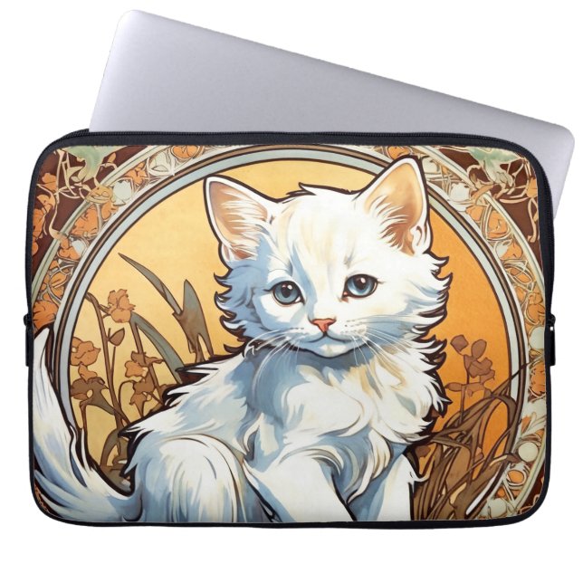 Alphonse Mucha Style Cat Laptop Sleeve (Voorkant)