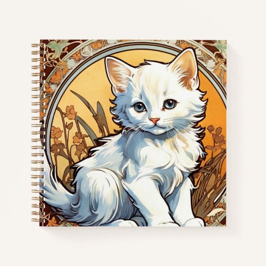 Alphonse Mucha Style Cat Notitieboek (Voorkant)