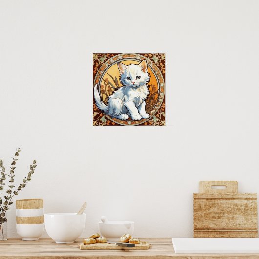 Alphonse Mucha Style Cat Poster (Keuken)