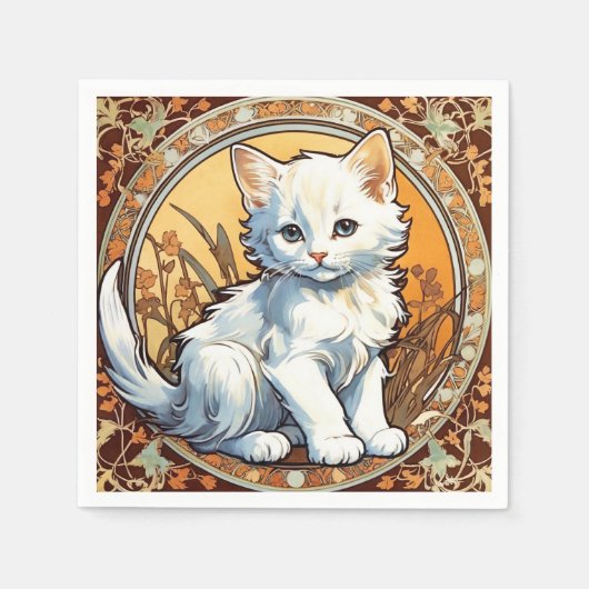 Alphonse Mucha Style Cat Servet (Voorkant)