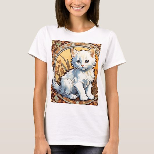 Alphonse Mucha Style Cat T-shirt (Voorkant)