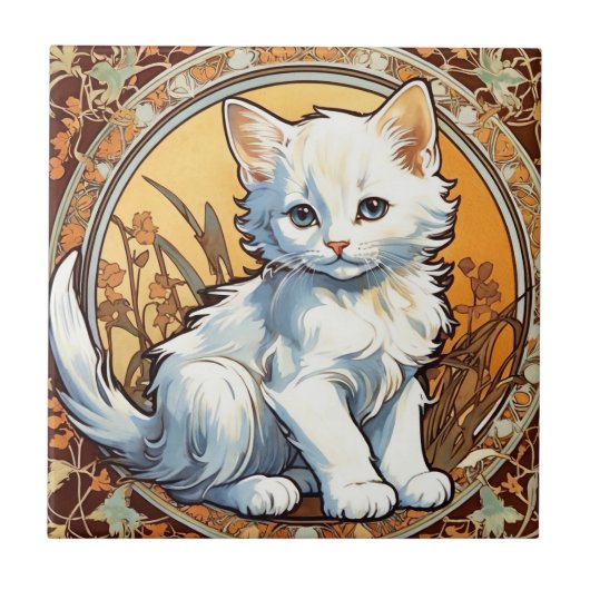Alphonse Mucha Style Cat Tegeltje (Voorkant)