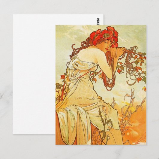 Alphonse Mucha Summer Briefkaart (Voorkant / Achterkant)