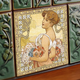 Alphonse Mucha Summer Seasons Art Nouveau  Tegeltje